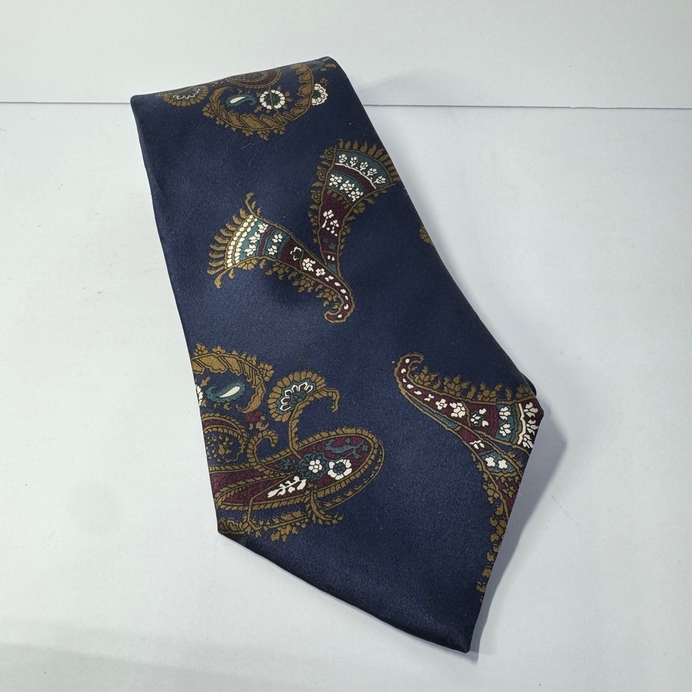 Christian Dior Monsieur Silk Tie Navy Blue Paisley Floral Italian Fabric USA VTG